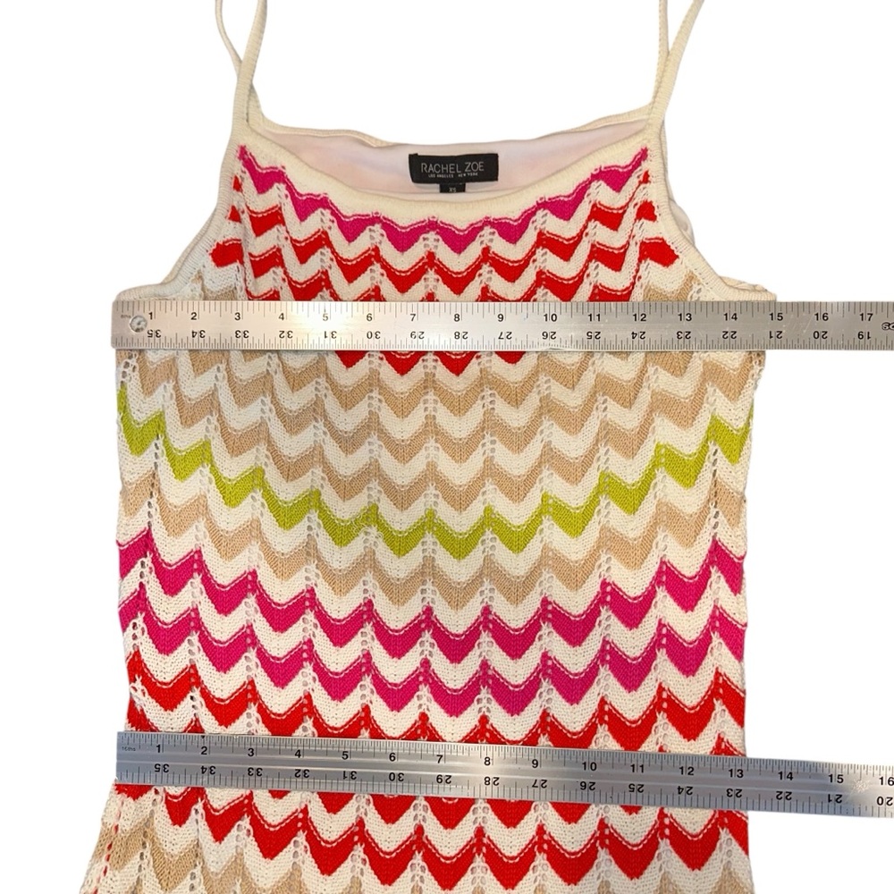 Rachel Zoe Women’s Crochet Dress Multicolor Chevron Spaghetti Strap Maxi Sz XS - Picture 7 of 7